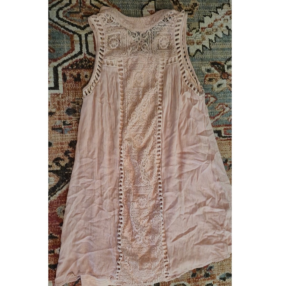 Entro Pink Lace Crochet Sleeveless Boho Mini Dress‎ Small Blush Gauze Festival